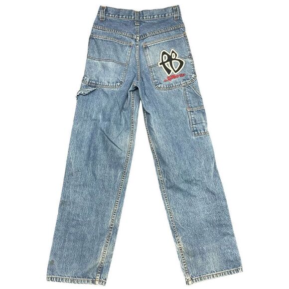 Vintage FUBU Jeans Sports Embroidered Logo Baggy Carpenter Loose Mens 28x31 - Picture 1 of 13